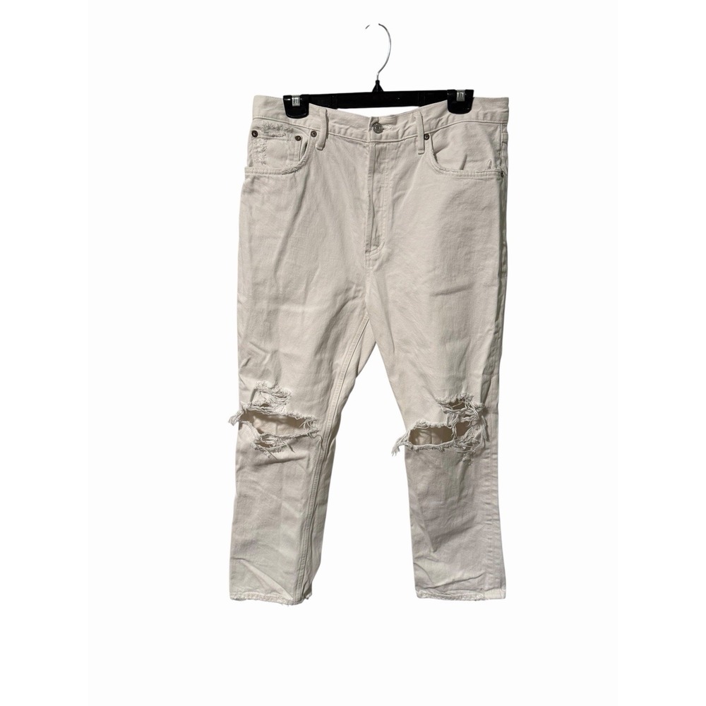 AGOLDE Size 30 Riley White Distressed High Rise Straight Cropped Jeans